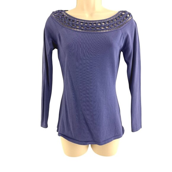 Boston Proper Periwinkle Illusion Neckline Knit Sweater Top Shirt Size XS - Picture 1 of 6